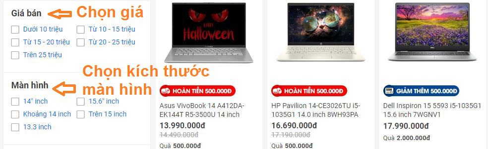 Chọn mua laptop theo giá bạn mong muốn